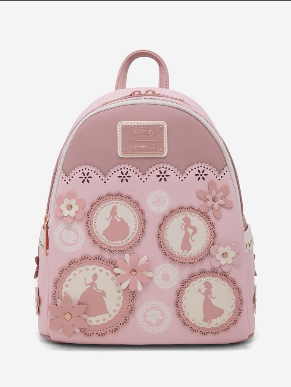 Loungefly Disney Princess Silhouettes Floral Lace Pink Backpack Belle Snow NWT